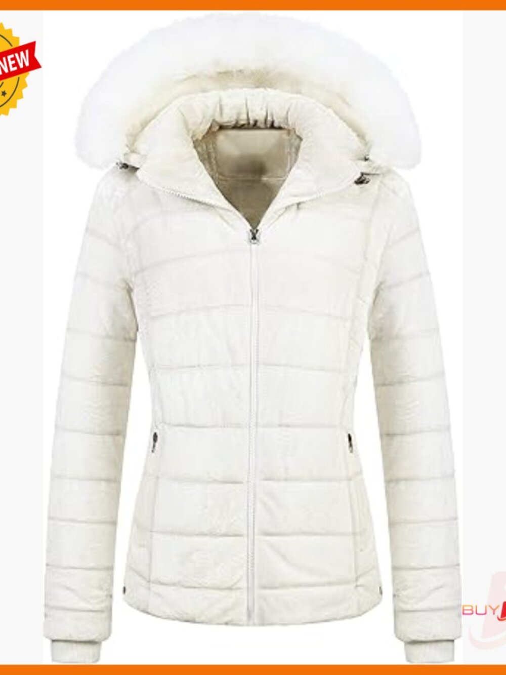Women's Short Puffer Jacket With Faux Fur Hood Lightweight Winter Coat